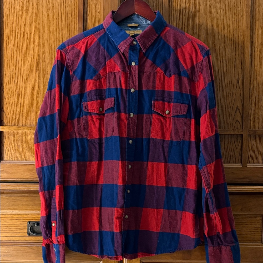 JACHS Girlfriend Bea Buffalo Check Flannel Snap Button Down Rolltab Western Cozy